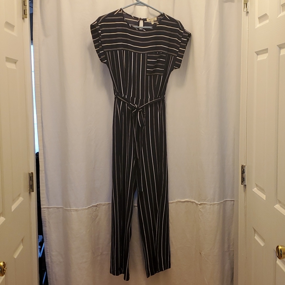 Navy Blue & White Striped Jumpsuit